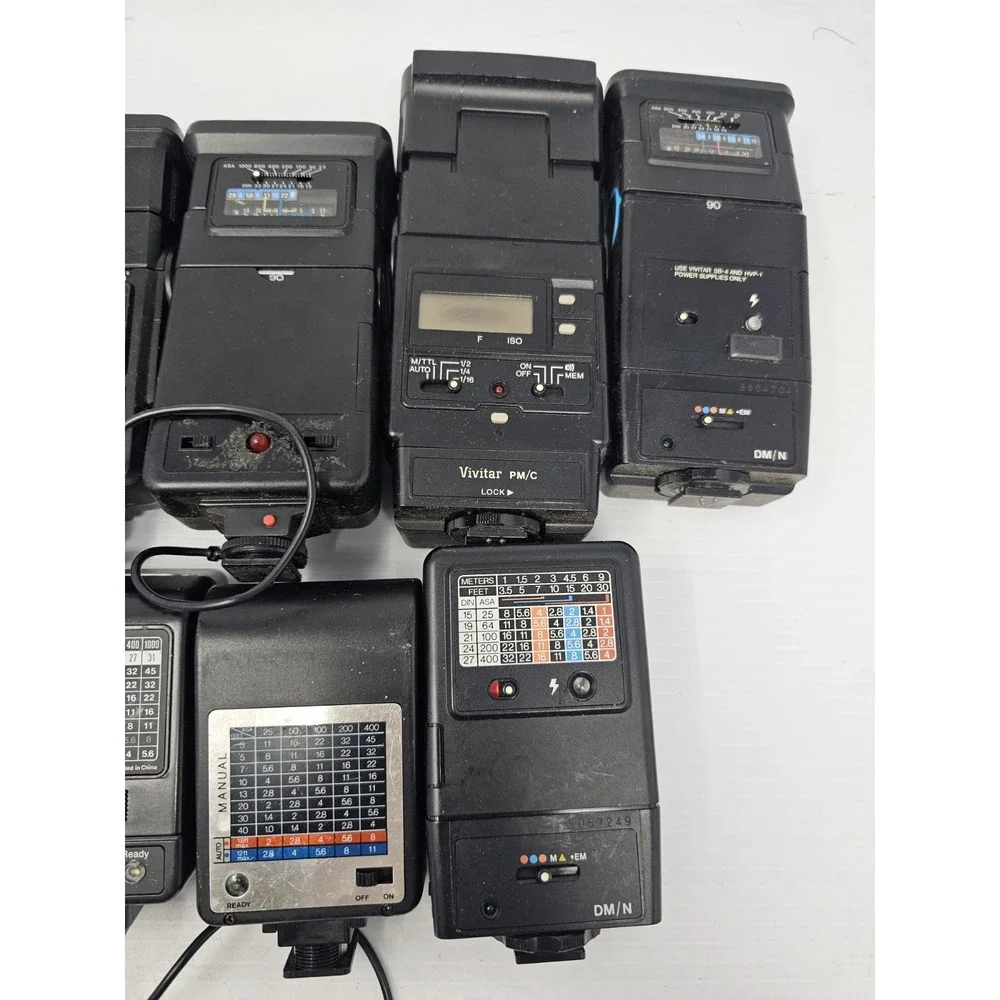 LOT of‎ 9 Mixed Film and Digital Camera Flashes Alfon, Vivrtar, Argus, & More